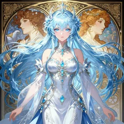 symmetry!!!!!! beautiful anime ice witch close portrait, wearing ornate clothing, ultra detailed, elegant, intricate, anime, dynamic lighting, digital art, digital painting, artstation, wlop, sharp focus, illustration, art by artgerm and greg rutkowski and alphonse mucha, 8 k
