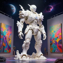 3 d octane render, ultra photorealistic, 8 k hyper detailed image unreal engine, beautiful space star planet neon, colored, monumental, organic ceramic white, mystic esoteric robot samourai cyberpunk, streetart on the art contemporary gallery art by alphosne mucha adolf hiremy hirschl