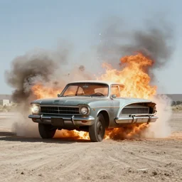 exploding car, vintage movie still