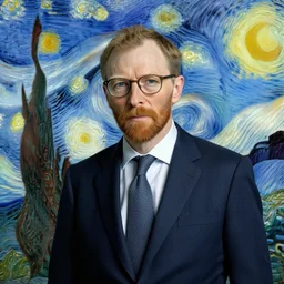 dutch prime minister edwin rutte with glasses in the style of vincent van gogh