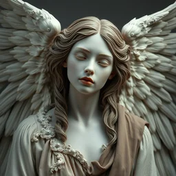infinitely finitely detailed full - frame photograph of a full - body perfect porcelain statue, concept detailed detailed full - body porcelain xylin statue rendition. exostatic clothes. female angel frail and pale, wearing clothing. victorian color choices.