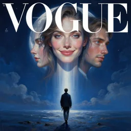 3 d, sci - fi, night, moon, smiling fashion model face, moon rays, cinematic, clouds, vogue cover style, a man walks to the horizon, blue mood, realistic painting, intricate oil painting, high detail illustration, figurative art, multiple exposure, poster art, 3 d, by tooth wu and wlop and beeple and greg rutkowski