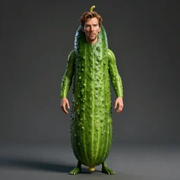 hyperrealistic film full body still of benedict cumberbatch disguised as a cucumber, vegetable, stunning 3 d render, inspired by istvan sandorfi & greg rutkowski & unreal engine, perfect symmetry, dim volumetric cinematic lighting, 8 k octane comprehensive render, extremely hyper - detailed, incredibly lifelike attributes, intricate, real flesh texture, masterpiece, artstation, stunning,