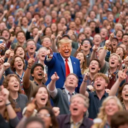 enoumous crowd of millions of people, everyone is laughing and pointing at donald trump standing on a podium with no pants. style of the far side.