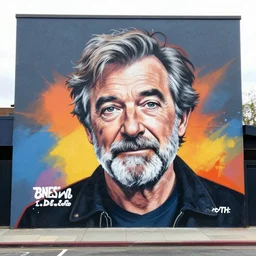 robin williams street art mural by sachin teng x obey x supreme : 1 high contrast, hard edges, matte painting, geometric shapes, marijuana, masterpiece : 1