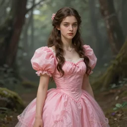 brunette fairy woman in her twenties, wearing pink puffy dress, d & d, fantasy, highly detailed, digital painting, trending on artstation, concept art, sharp focus, illustration, art by artgerm and greg rutkowski and magali villeneuve