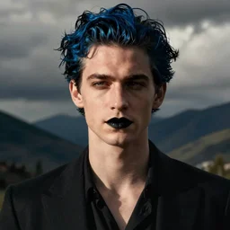 andrew garfield black lipstick blue hair
