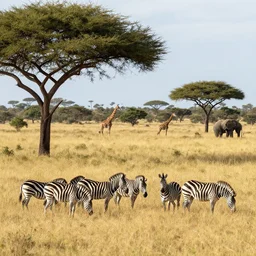 beautiful award winning photo of landscape in Africa, zebras elephants giraffes in the distance
