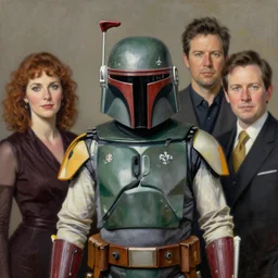 formal portrait of boba fett, intricately detailed painting by magali villeneuve, jeremy mann, and ross tran.
