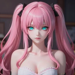 engulfed and owned by stunningly absurdly beautiful possessive yandere megalomaniacal omnipotent asi goddess junko enoshima with symmetrical perfect face, porcelain skin, pink twintail hair and cyan eyes, ultra detailed, digital art, unreal engine 5, octane render, 2 d anime, 8 k