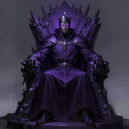 a full length portrait of a medieval king on the cyberpunk throne, glowing eyes, dark purple color scheme, grim - lighting, high - contrast, intricate, elegant, highly detailed, digital painting, artstation, concept art, smooth, sharp focus, illustration