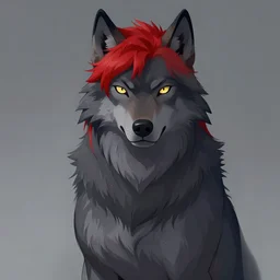 award winning portrait of a male anthropomorphic dark gray wolf red hair. character design by cory loftis, fenghua zhong, ryohei hase, ismail inceoglu and ruan jia. artstation, artistic lighting, highly detailed, photorealistic, fantasy