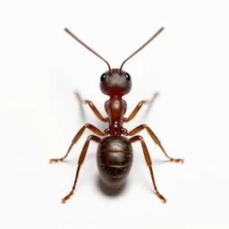 curious ant, photorealistic wildlife photography, full body, isolated on a pure white background, centered, entire subject in frame, sharp focus, soft studio lighting