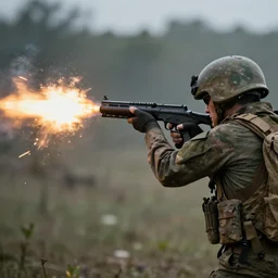 zombie getting shot by army ,muzzle flash, realistic