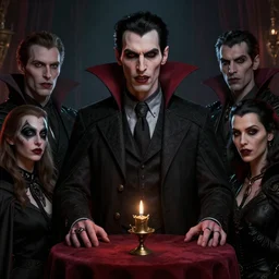 detailed portrait of vampires holding court, hyper - realistic, unreal engine, octane render, digital art, trending on artstation, 8 k, detailed, atmospheric, immaculate