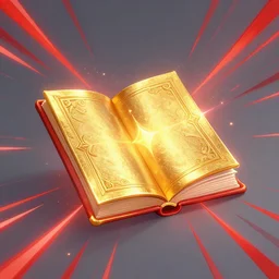 golden magic book, surrounded by red speed lines, game asset