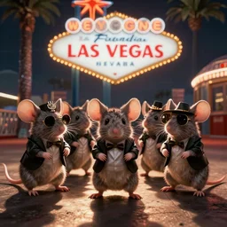 A photorealistic image of mice being gangsters in old Las Vegas