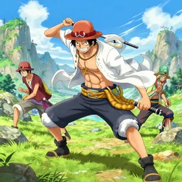 adventure in a scenic environment by eiichiro oda and RHADS, 4k concept art, action photo, 1/1000 sec shutter