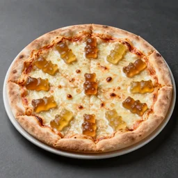 a pizza with gummy bears on it, photograph, 8 k resolution, food photography, studio lighting