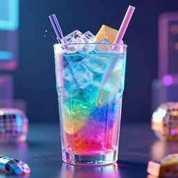 robodad cybercore disco rave. icy colorful drink. bright scene. fine detail. this 4 k hd image is trending on artstation, featured on behance, well - rendered, extra crisp, features intricate detail, epic composition and the style of unreal engine.