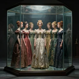 g]queens in a glass prison, masterpiece by Edgar Maxence and Ross Tran and Michael Whelan, gustav dore, 8k, octane render