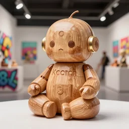 8 k octan, advertising, highly detailed, photo, a totally wooden figurine collectible tin toys art toys wooden on feet, very cute fat cyborg meditation zen, cyberpunk, graffiti ratio, design, showroom dealership indoor display convention exhibition a contemporary art gallery masterpiece - a k _ dpm _ 2