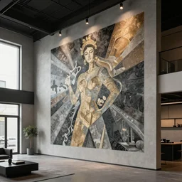 mural on the wall of a modern loft, beautiful architecture, popular interior design style, cinematic lighting