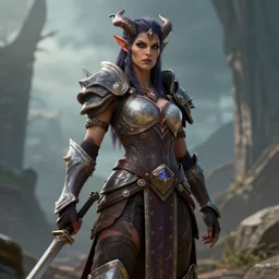 a fantasy proto - demon female warrior hero inspired blizzard games full body detailed and realistic 4 k trending on artstation, still frame from movie, octane render