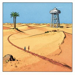 a sci - fi desert, by moebius, as an european 8 0's comic