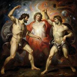 the creation of the human race from the cosmos, detailed oil painting by goya and michelangelo and alan lee