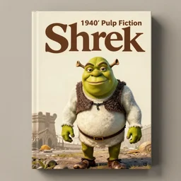 shrek, 1 9 4 0 s pulp fiction novel, book cover, photorealistic, 8 k render