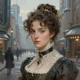 portrait of a victorian lady in a futuristic city, pretty face, streets, beautiful, highly detailed, digital painting