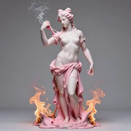beautiful aphrodite. stunning woman greek sculpture of pink plastic melting / between ( ( ( ( fire and smoke ) ) ) ) / studio lighting / art by giovanni strazza, donatello and ellen jewett
