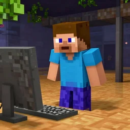 minecraft steve coming out of the computer screen