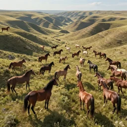 the see horse valley, a 3 dimensional fractal world, where horses thrive, perspective view, light and shadows, hallucinating many horses