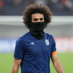 unfit kurdish soccer player with face mask and great hair