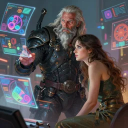 illustration of h. r. giger and liliia sitailo, artist paint in air colorful elements of bright sci - fi hologram elements, war, dramatic, sharp focus, depth of field, highly detailed, artstation, digital art, volumetric light, dynamic, expression