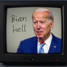 joe biden in hell, found scribbled on a vcr monitor in heaven