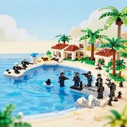 beautiful photograph of mar - a - lago, with a swat team, lego set
