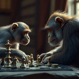 a monkey playing chess with a human, ultra realistic, hd