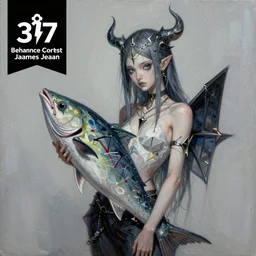 a blowfish girl named god king 3 7, an ultrafine detailed painting by james jean, behance contest winner, vanitas, angular, altermodern