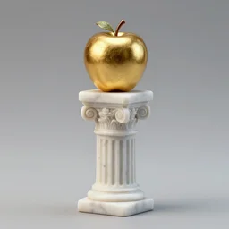 ancient gold apple on a miniature roman pillar made of marble, realistic, studio lighting, 4 k