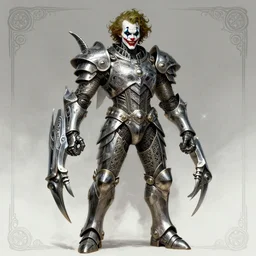 powerful male clown, willem dafoe as the joker, full body character concept, covered in full metal armor, art nouveau, super powers, fantasy, intricate, elegant, highly detailed, digital painting, artstation, concept art, shining, sharp focus, illustration, art oleg bulakh