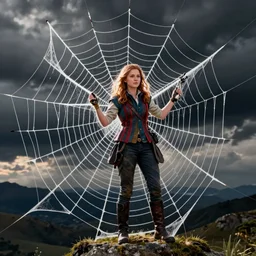 katniss everdeen stuck to a giant spiderweb, digital art by greg rutkowski