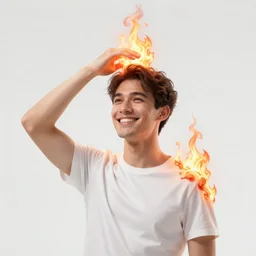 a happy man in his early 4 0 s receiving divine fire powers on his head and body, digital art by artgerm, artstation, realism