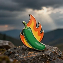 a retro minimalistic fire flame jalapeno enamel pin