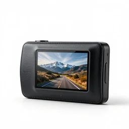 leather-bound car dashcam, stylized 3d render, isolated on a pure white background, centered, entire object in frame, sharp focus, soft studio lighting