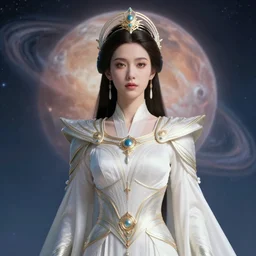 portrait of the powerful empress of the solar system in the style of charlie bowater and in the style of peter saul. glowing, ornate and intricate linework, sharp focus, depth of field, stunning, dynamic lighting, ultrafine and hyperdetailed.