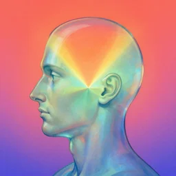 symmetrical post - minimalism portrait of a magical triangle glass very stretched long expanded head, extremely long forehead being sucked into single point in infinity, vibrant color scheme, highly detailed, in the style of romanticism, cinematic, artstation, moebius, greg rutkowski