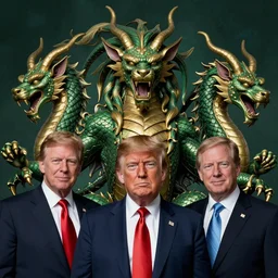 five headed hydra with the heads of members of the Trump family
